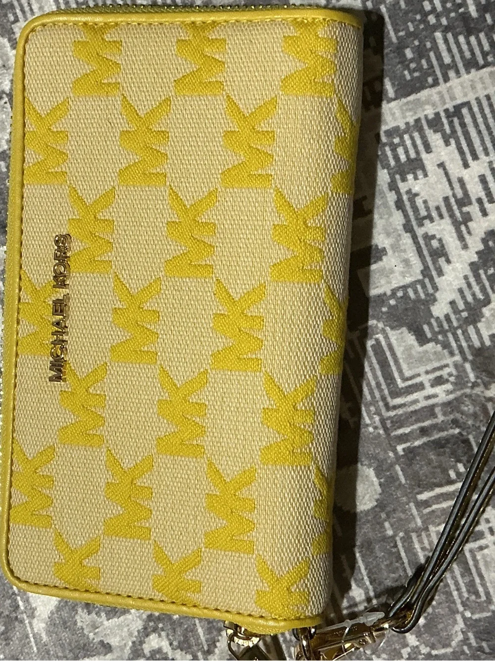 Michael Kors Yellow MK Monogram Zip-Around Wristlet Wallet
